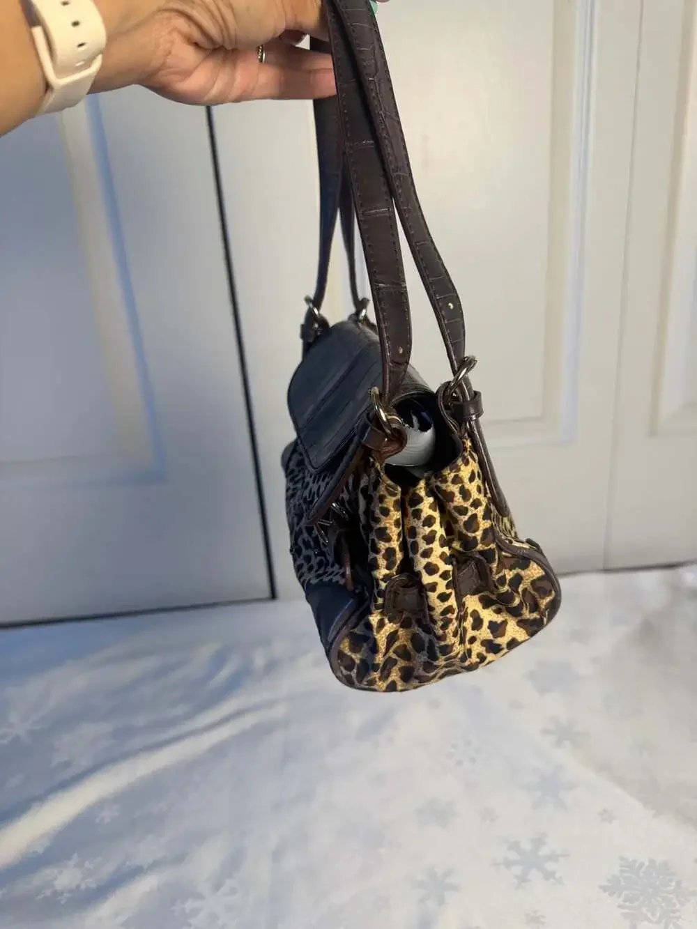 Liz Claiborne Y2K Leopard Print Shoulder Bag Brown Croc Buckle Baguette Purse